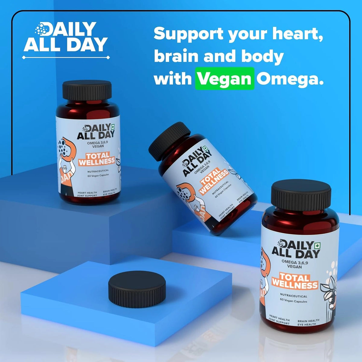 Vegan omega 3 capsules for heart, brain and body
