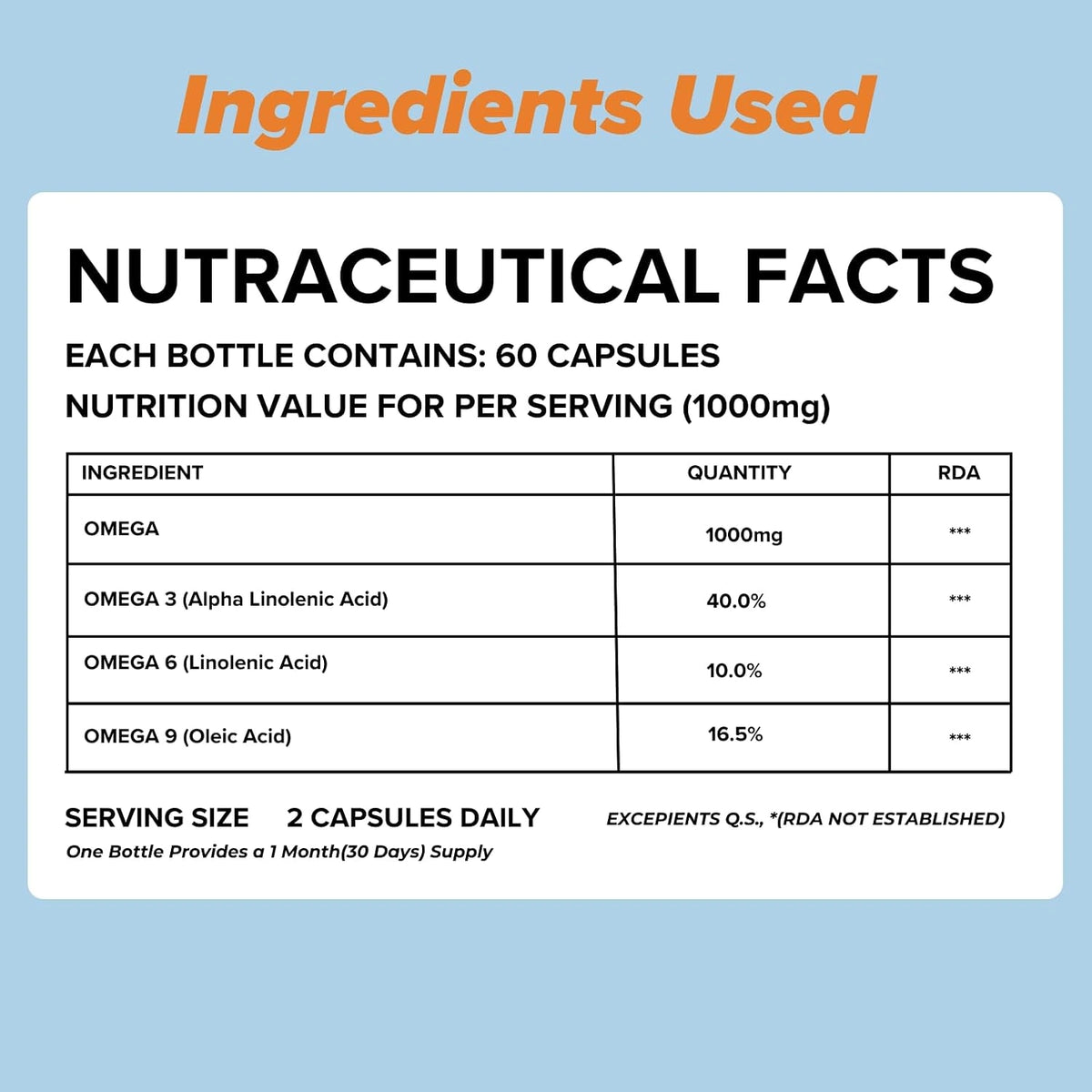 Omega 3 capsules nutraceutical facts - 1000mg vegan omega 3 6 9