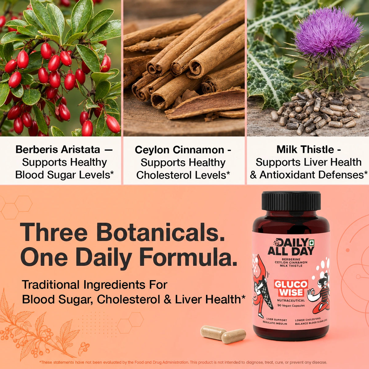 Berberine, ceylon cinnamon and milk thistle for blood sugar control, cholesterol and liver health