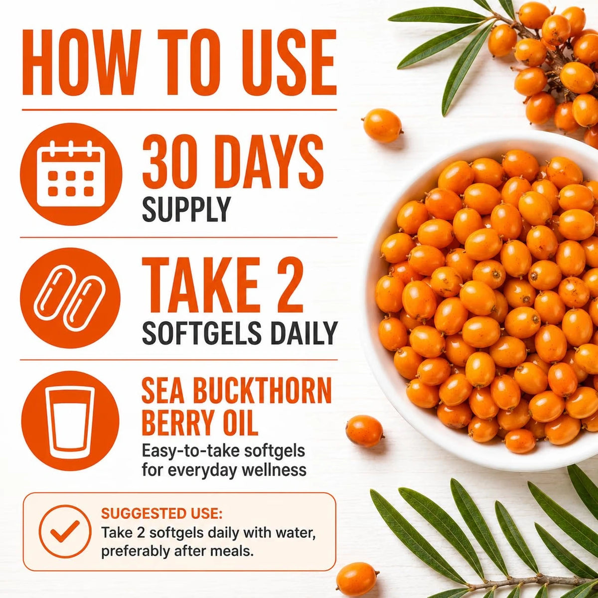 Sea Buckthorn Softgels 1000mg - Omega-7 & Antioxidants