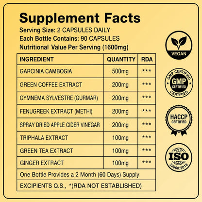 Garcinia cambogia supplement facts - gymnema (gurmar), methi, apple cider vinegar, triphala and ginger