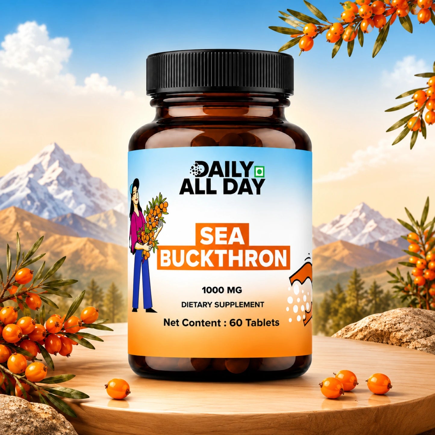 Sea Buckthorn Tablets 1000mg - Omega-3,6,7,9 & Antioxidants