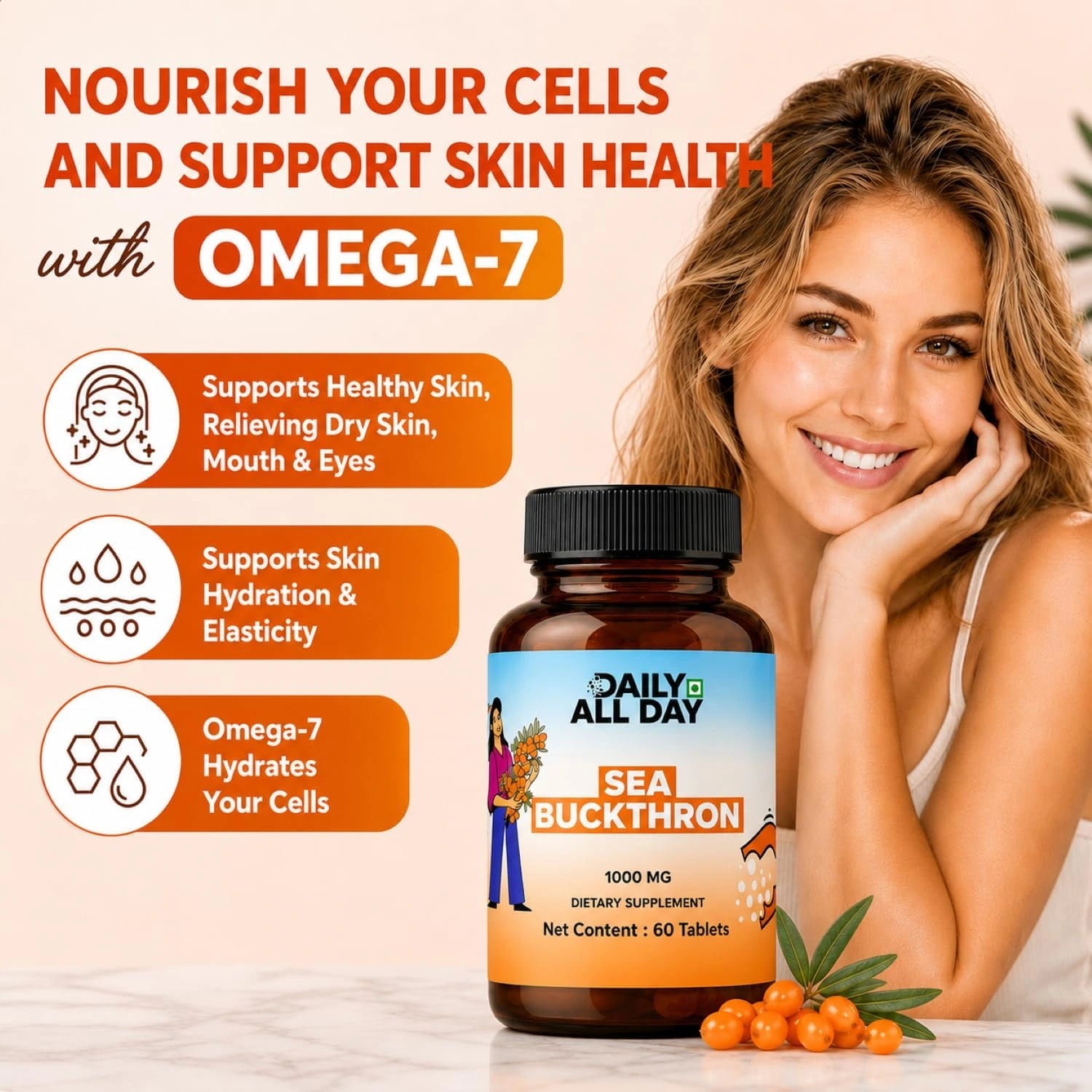 Sea Buckthorn Tablets 1000mg - Omega-3,6,7,9 & Antioxidants
