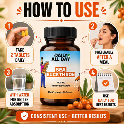 Sea Buckthorn Tablets 1000mg - Omega-3,6,7,9 & Antioxidants