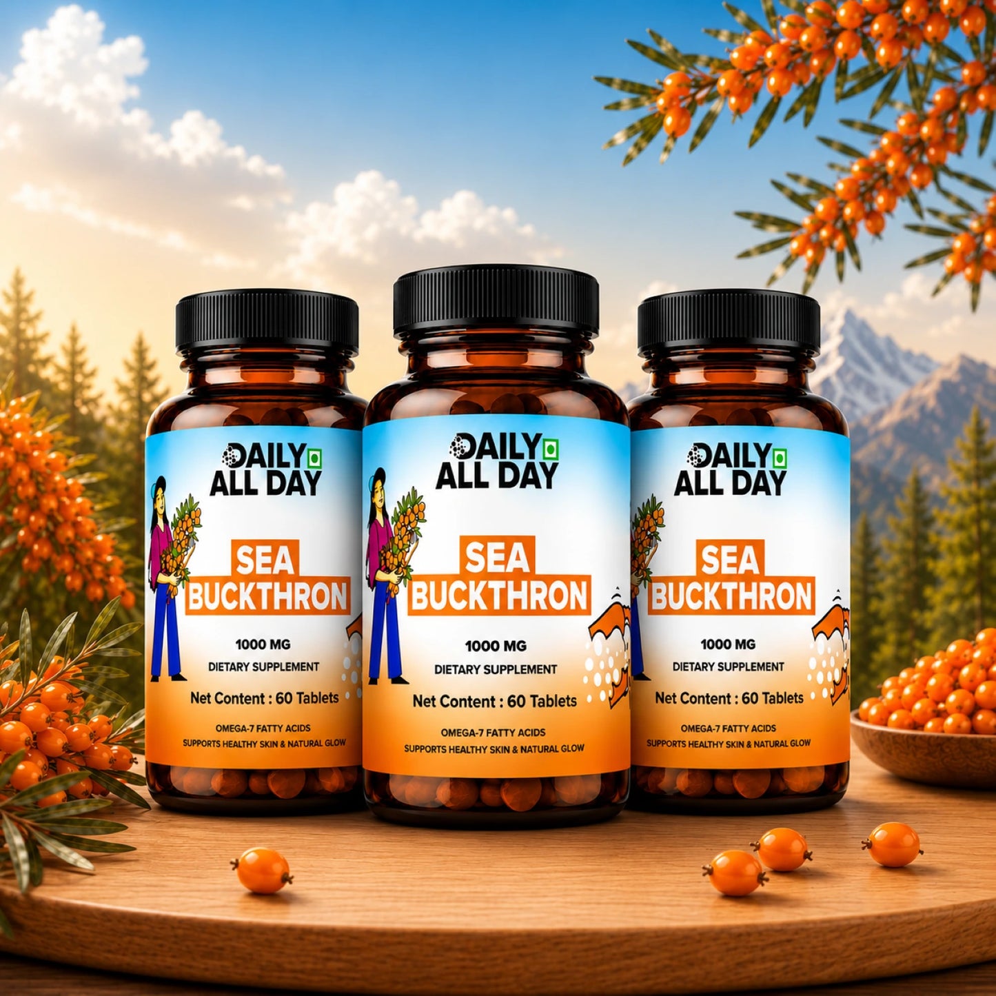 Sea Buckthorn Tablets 1000mg - Omega-3,6,7,9 & Antioxidants