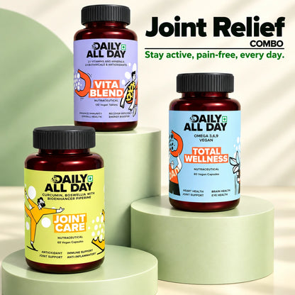 Joint supplements combo - curcumin capsules, multivitamin tablets and omega 3 capsules