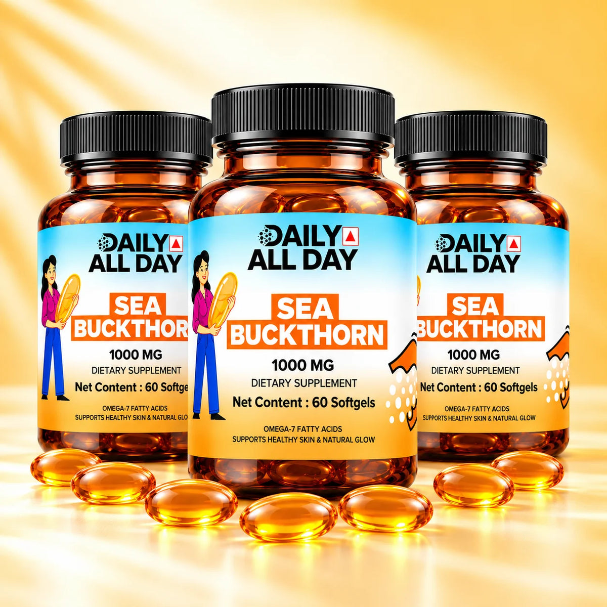 Sea buckthorn capsules pack of 3, 180 softgels