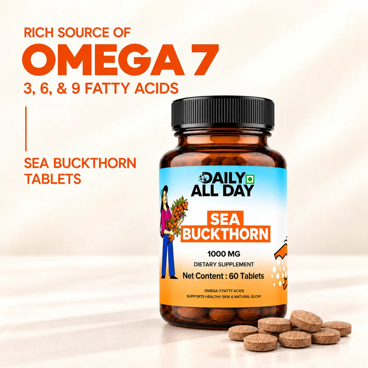 Omega 7 capsules alternative, sea buckthorn tablets rich in omega 3, 6, 7 and 9