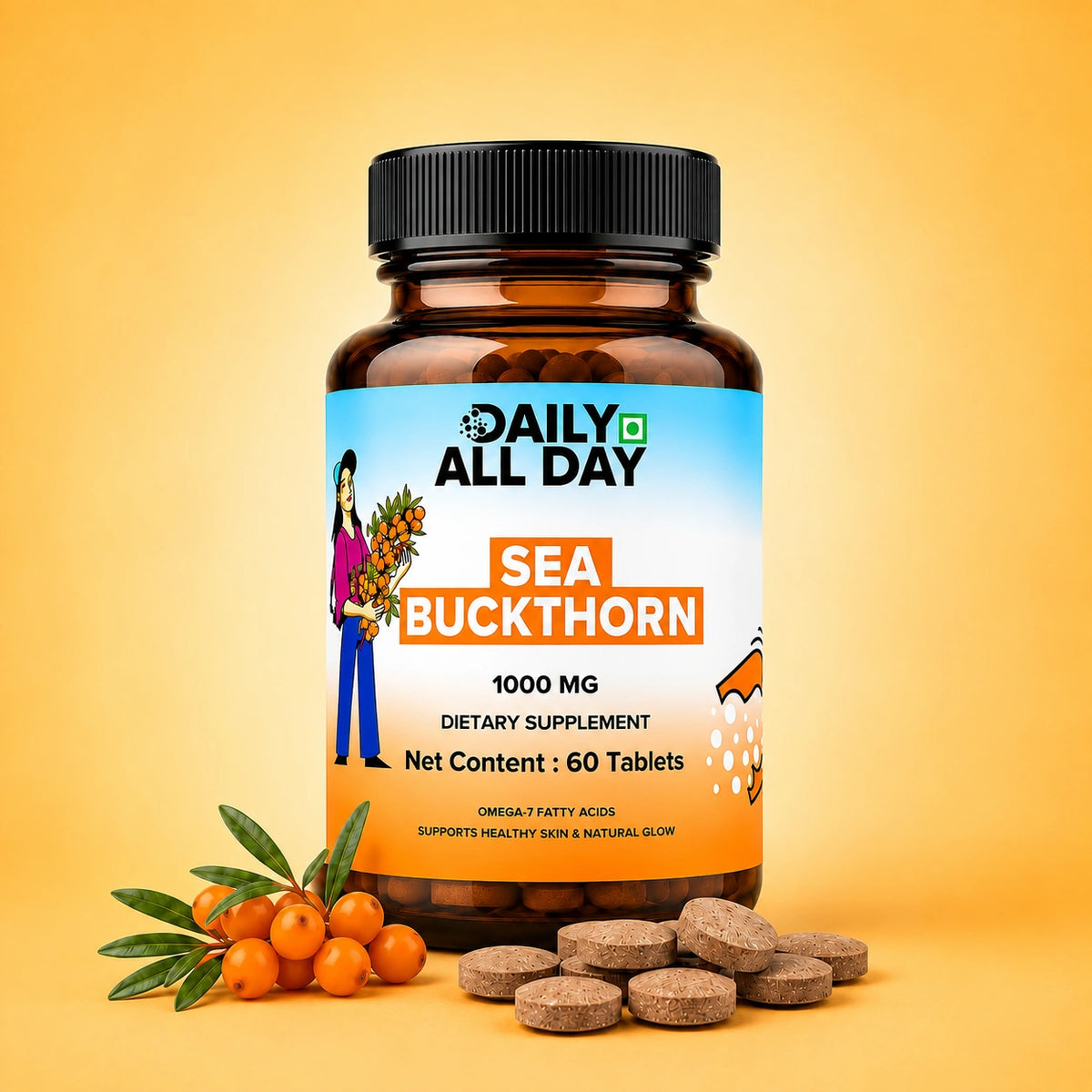 Sea buckthorn tablets 1000mg - 60 tablets with sea buckthorn berries