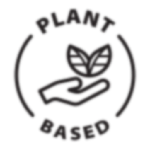 Plant-based logo with a hand holding two leaves on a white background